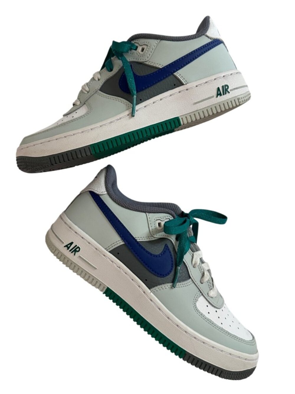 Nike Air Force 1 Grey Blue Green Sneakers Big Kids 4.5Y